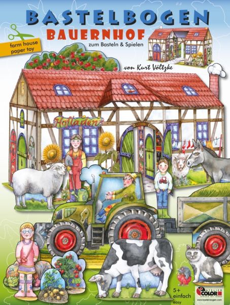 Image of Bauernhof Bastelbogen: 3d bespielbarer Bauernhof mit Traktor & Tieren zum Basteln aus Papier für Kin